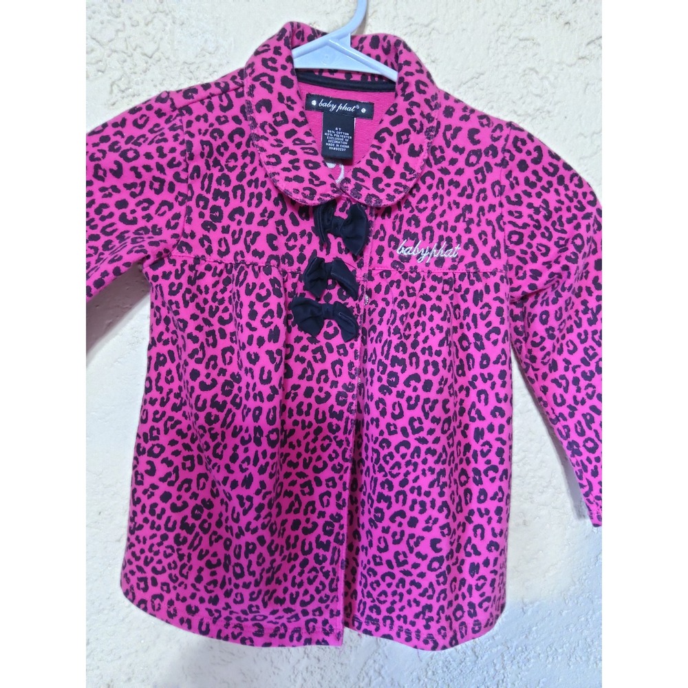 Baby Phat Girls Pink Leopard Print Bow Front Long Sleeve Top 4T Y2K Cat Logo